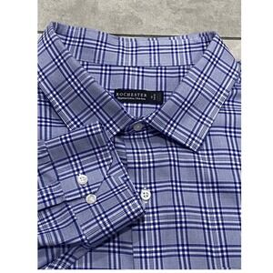 ROCHESTER Mens Blue Plaid Egyptian Cotton Non Iron Dress Shirt  Size 22 34/35